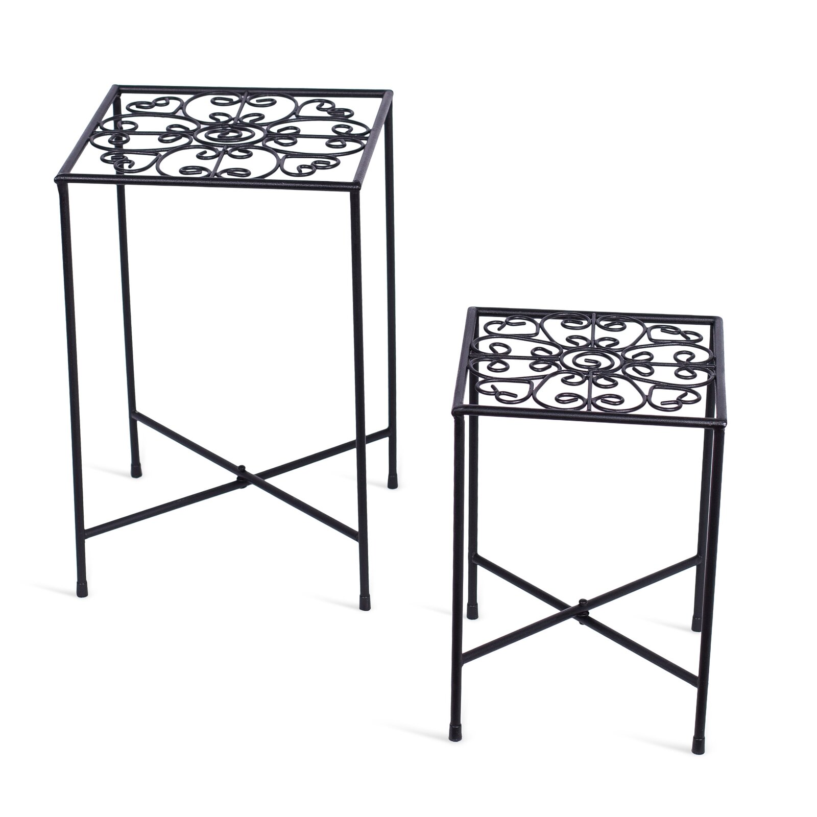 Red Barrel Studio? Set Of 2 Metal Plant Stands - Small & Medium Sizes - Decorative Scroll Design - Lightweight Folding - Black Metal Holder - Indoor Or Outdoor Use - Great For Small Spaces - Small Size